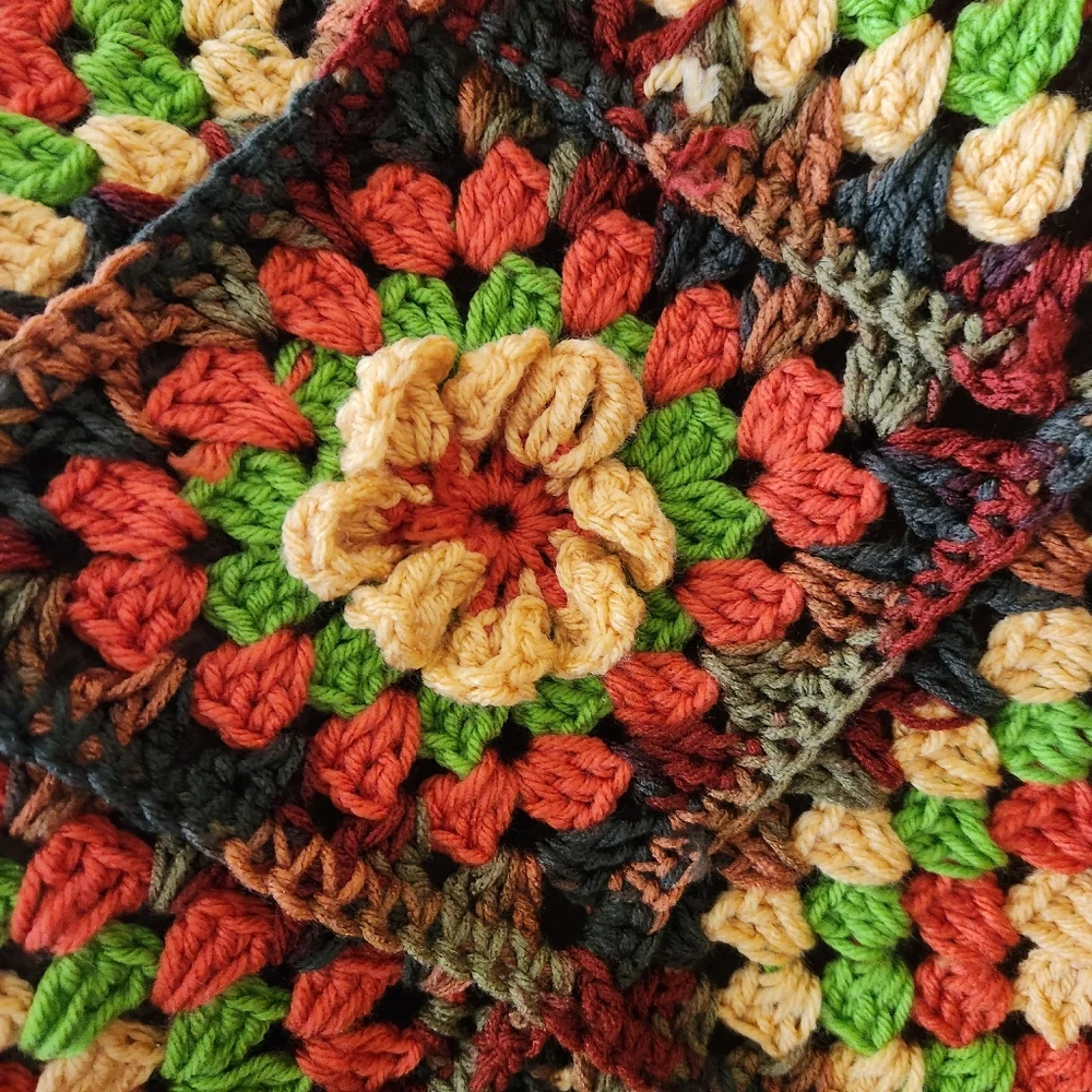Vintage 1970's Handcrafted Multicolor Crochet Blanket‎